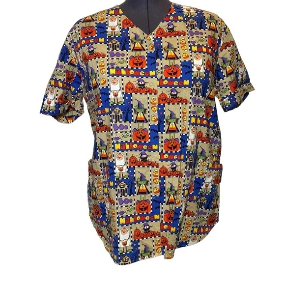 NEW Fundamentals by White Swan women's size XL Halloween Scrub Uniform top - Picture 4 of 8